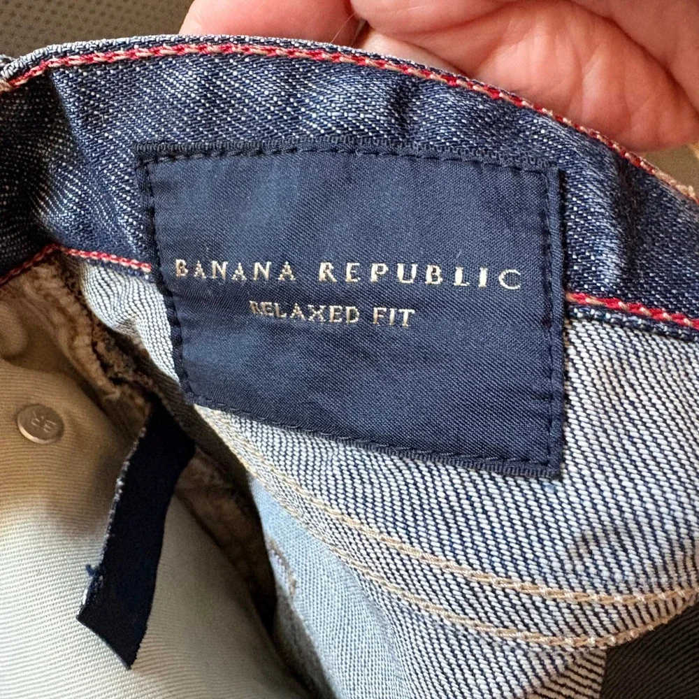 Banana Republic‎ Mens Straight Leg Button Fly Blue Jeans Dark Wash Distressed